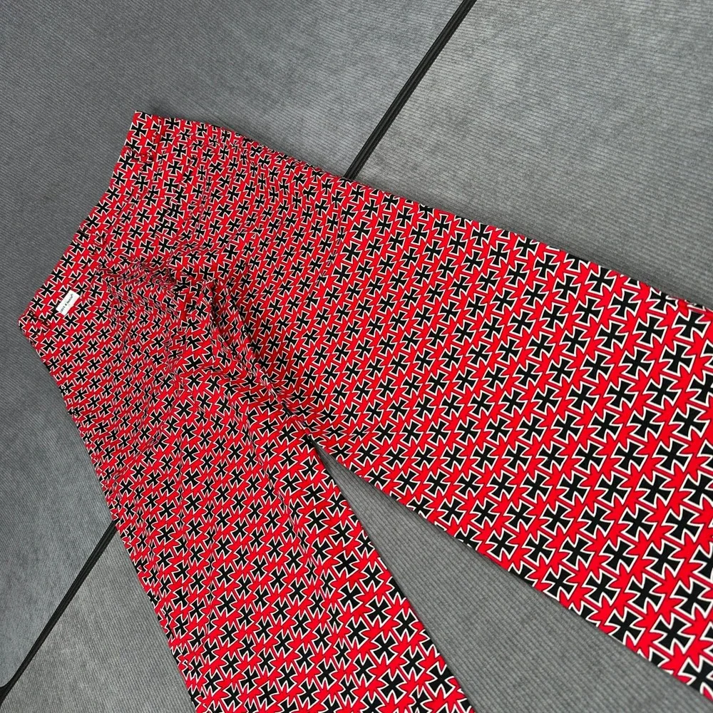 Vintage Lifes A Beach Iron Cross Print Pants Red Black Surf Streetwear 31x34